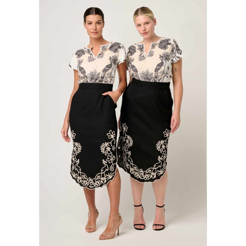 Cascadia Embroidered Linen Viscose Skirt | Black Bottoms