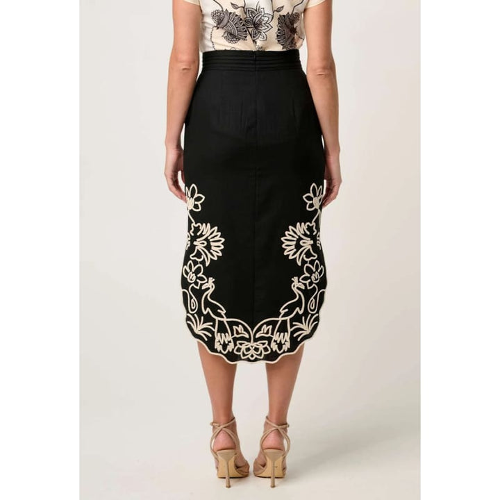 Cascadia Embroidered Linen Viscose Skirt | Black Bottoms
