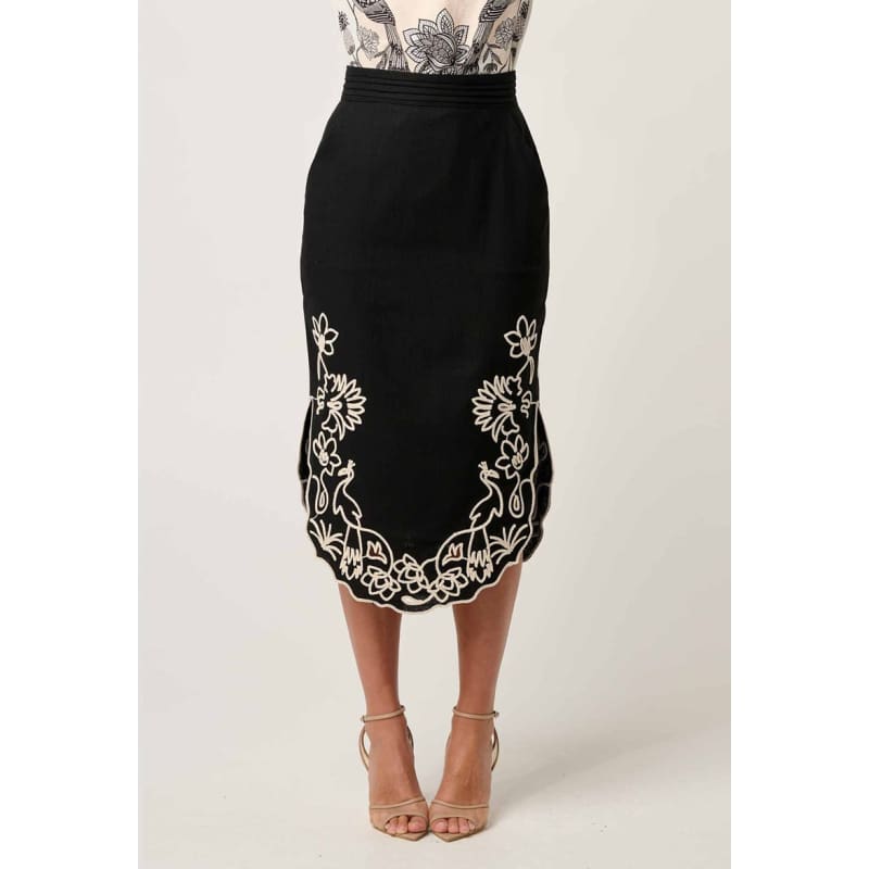 Cascadia Embroidered Linen Viscose Skirt | Black Bottoms