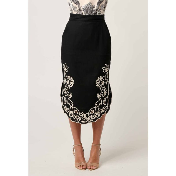Cascadia Embroidered Linen Viscose Skirt | Black Bottoms