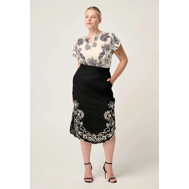 Cascadia Embroidered Linen Viscose Skirt | Black Bottoms