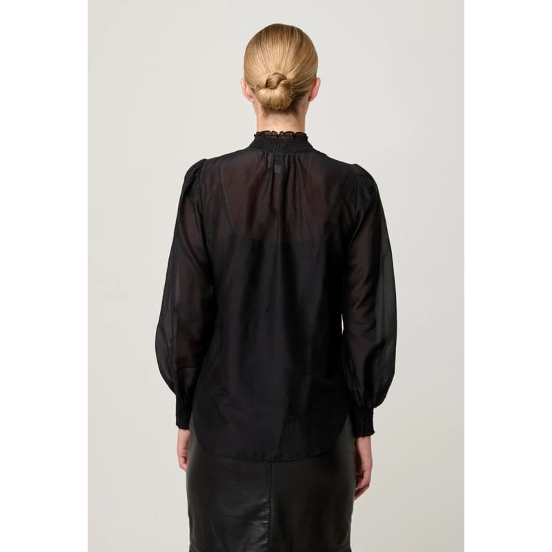 Catalina Embroidered Cotton Silk Blouse | Black Flores