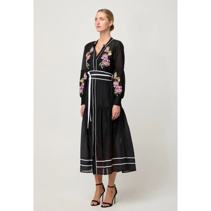 Catalina Embroidered Cotton Silk Maxi Dress | Black Flores - Dress