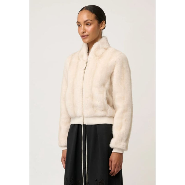 Chrysta Faux Fur Rib Detail Bomber Jacket | Porcelain - Jackets