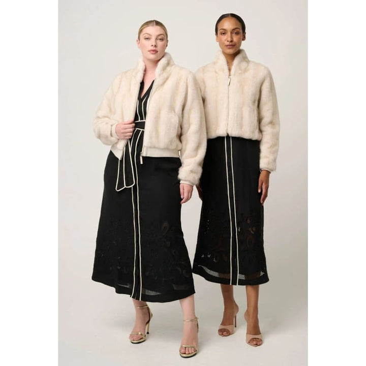 Chrysta Faux Fur Rib Detail Bomber Jacket | Porcelain - Jackets