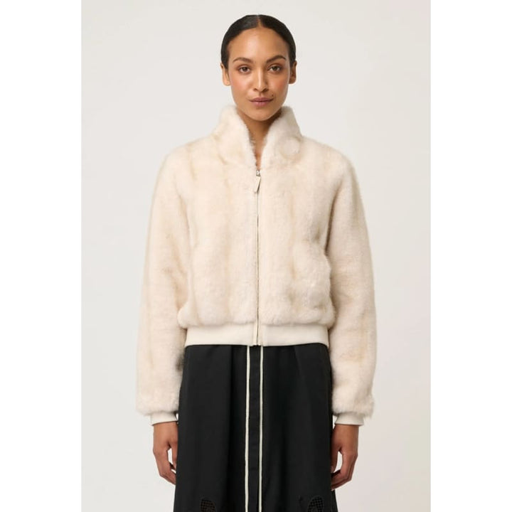 Chrysta Faux Fur Rib Detail Bomber Jacket | Porcelain - Jackets