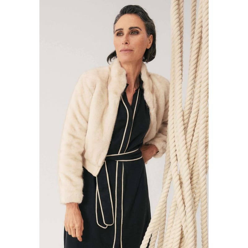 Chrysta Faux Fur Rib Detail Bomber Jacket | Porcelain - Jackets