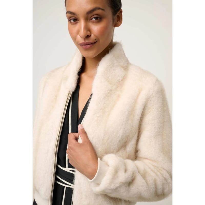 Chrysta Faux Fur Rib Detail Bomber Jacket | Porcelain - Jackets