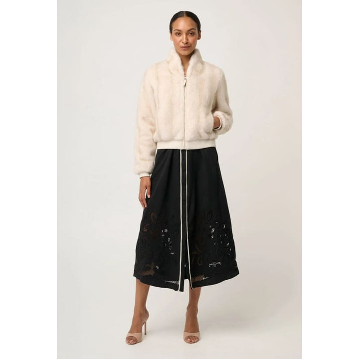 Chrysta Faux Fur Rib Detail Bomber Jacket | Porcelain - Jackets