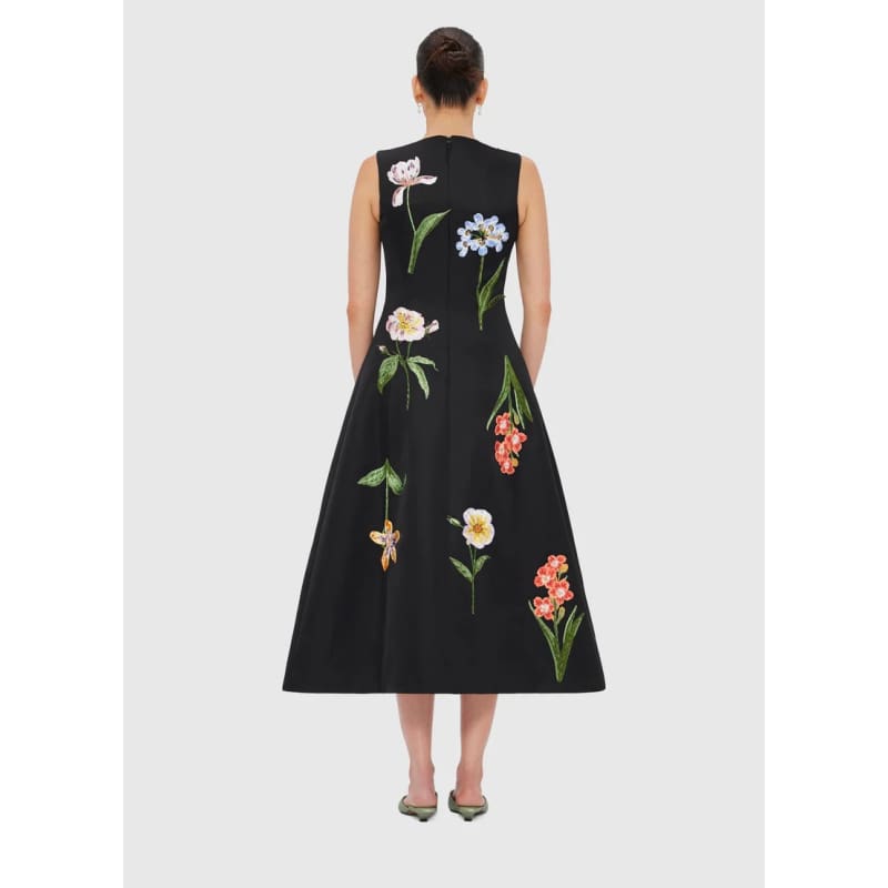 Cleo Embroidered Sleeveless Midi Dress | Botanical Print Ebony - Dress