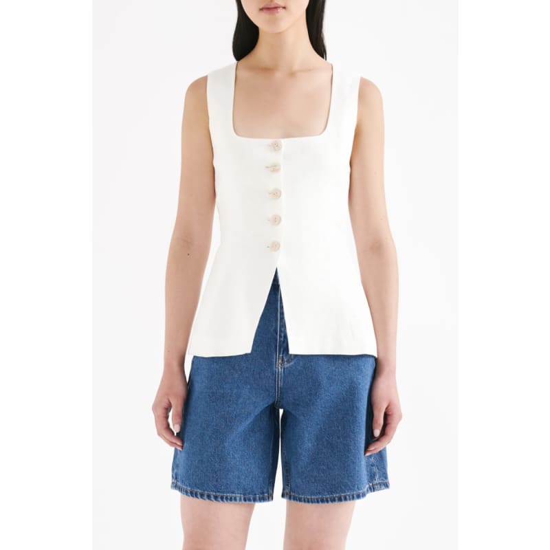 Clio Linen Vest | Natural - Tops