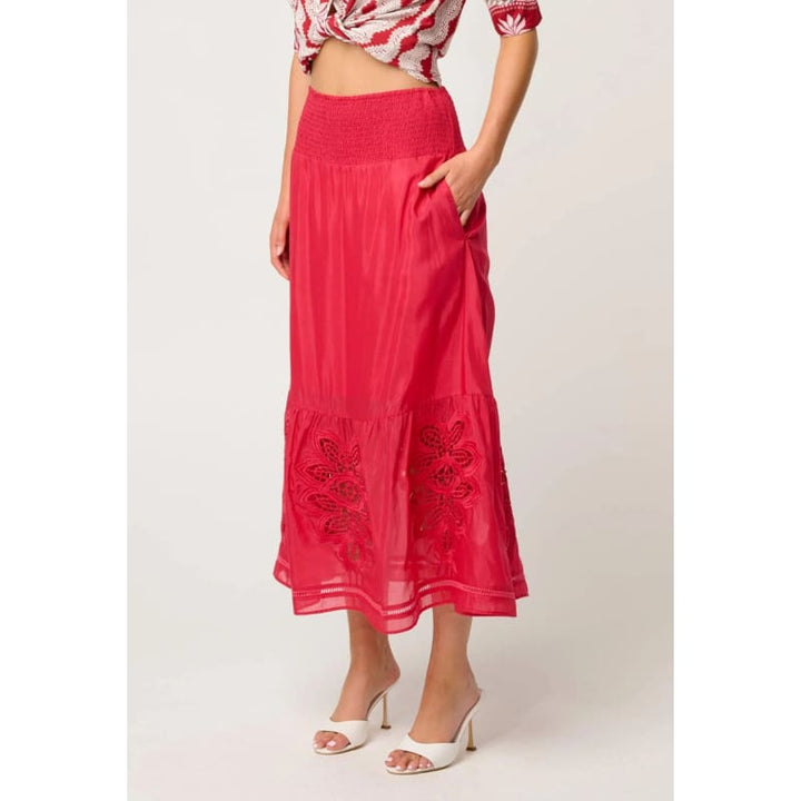Cordelia Shirred Waist Silk Cotton Skirt | Ruby - Bottoms