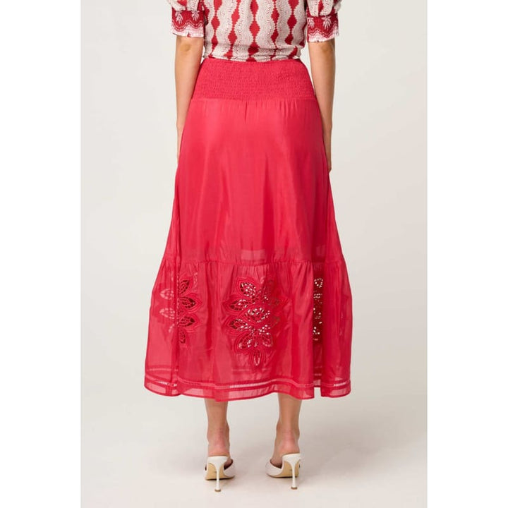 Cordelia Shirred Waist Silk Cotton Skirt | Ruby - Bottoms