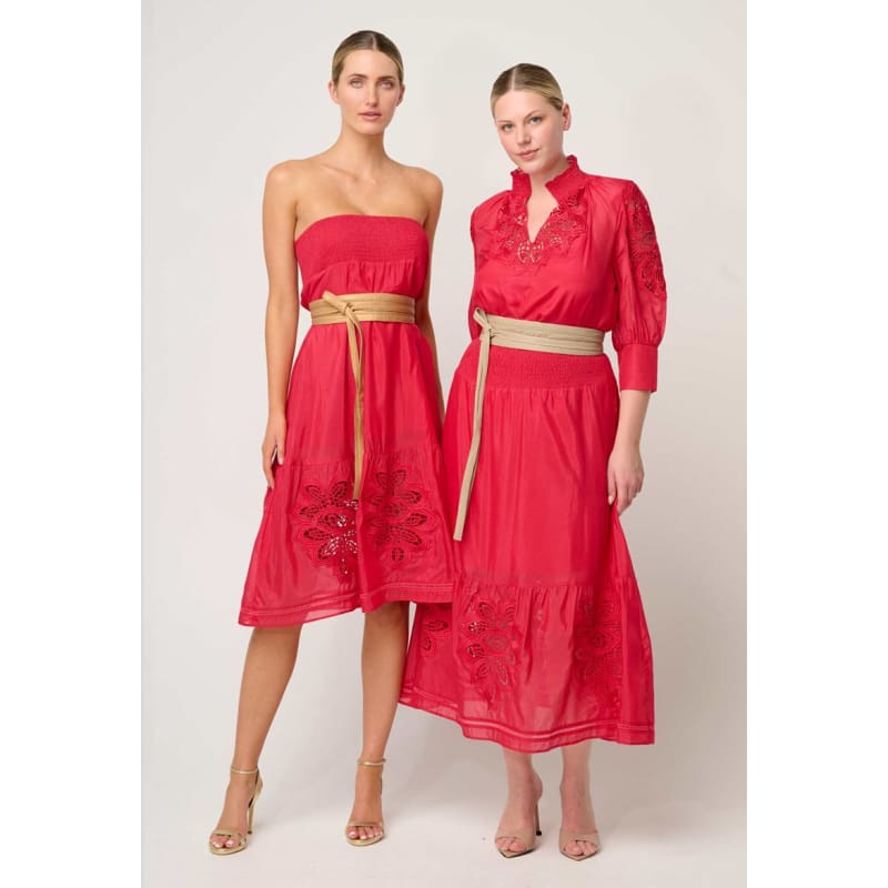 Cordelia Shirred Waist Silk Cotton Skirt | Ruby - Bottoms