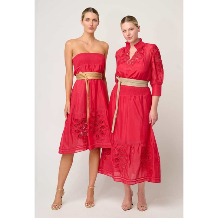 Cordelia Shirred Waist Silk Cotton Skirt | Ruby - Bottoms