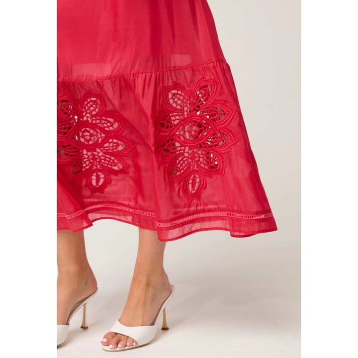 Cordelia Shirred Waist Silk Cotton Skirt | Ruby - Bottoms