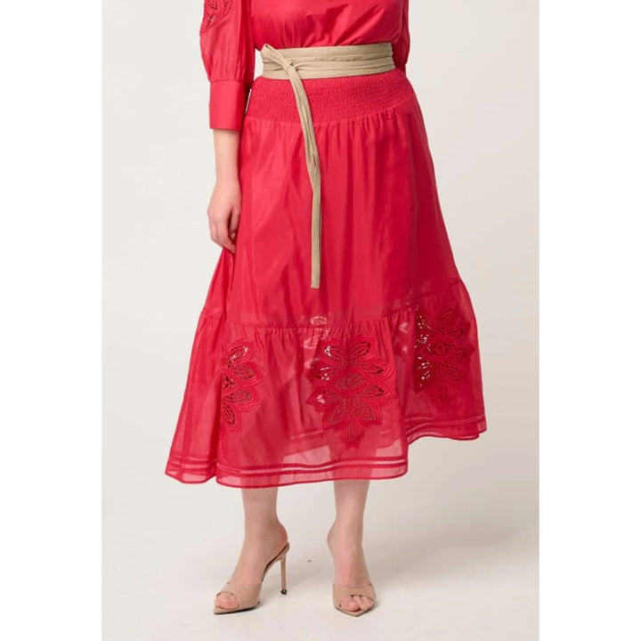 Cordelia Shirred Waist Silk Cotton Skirt | Ruby - Bottoms