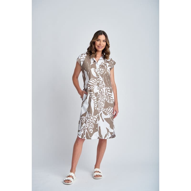 Cotton Shirt Dress With Belt | Twig Jungle Print - Dress