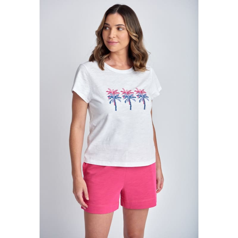 Crew Neck Printed Palm Tee | White & Blue & Pink C1378-36 S24 - Tops