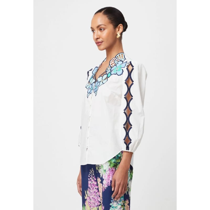 Cristina Embroidered Cotton Voile Blouse | Ivory Bay - Tops