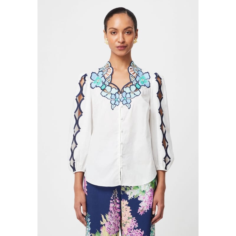 Cristina Embroidered Cotton Voile Blouse | Ivory Bay - Tops