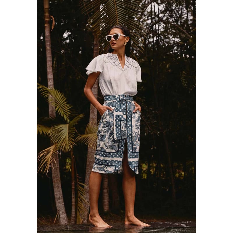 Delray Linen Viscose Skirt | Ink Fle Print - Bottoms