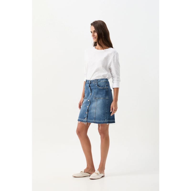Denim Knee Length Skirt| Light Blue - Bottoms