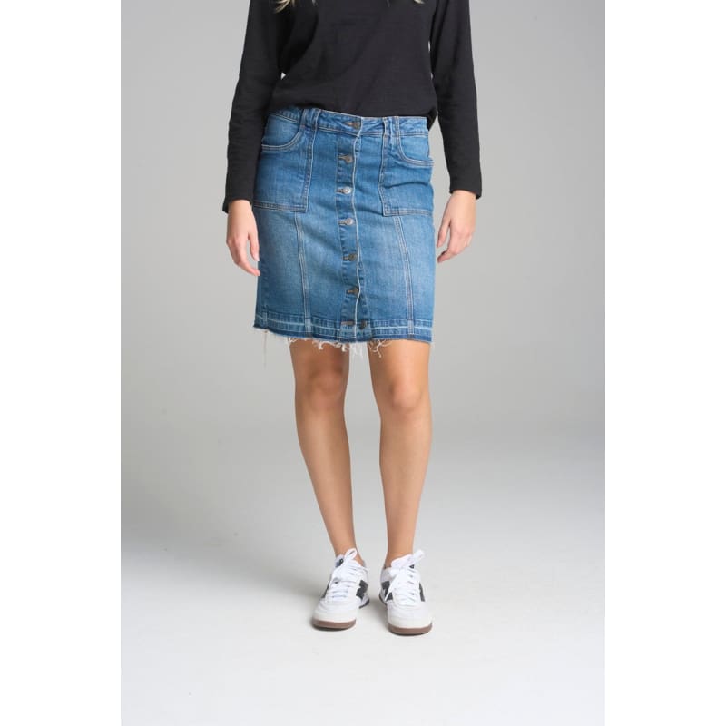 Denim Knee Length Skirt| Light Blue - Bottoms