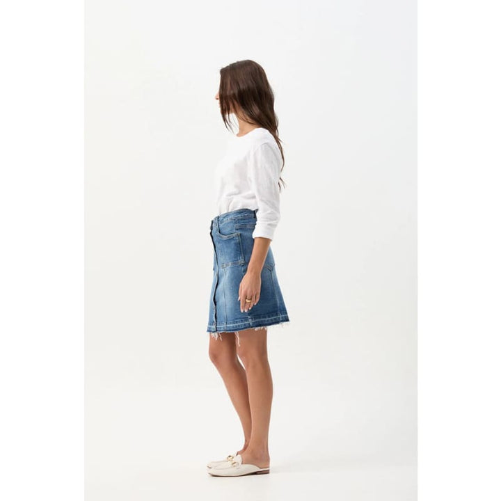 Denim Knee Length Skirt| Light Blue - Bottoms