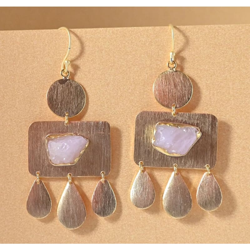Diva Gold Earrings Rose Quartz | AIEG3 - Jewellery