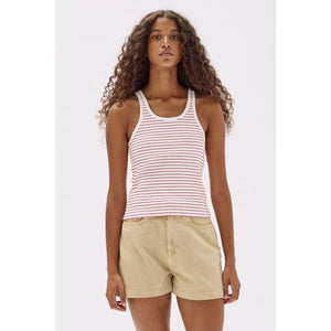 Drew Stripe Rib Tank | Papaya & White - Tops