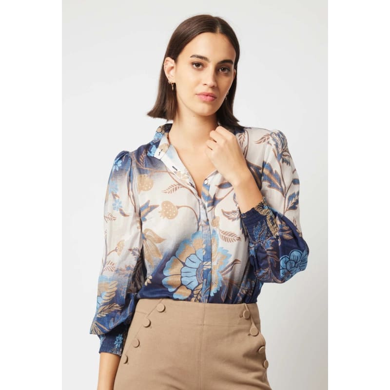 Dynasty Cotton Silk Shirt | Lotus Flower - Tops