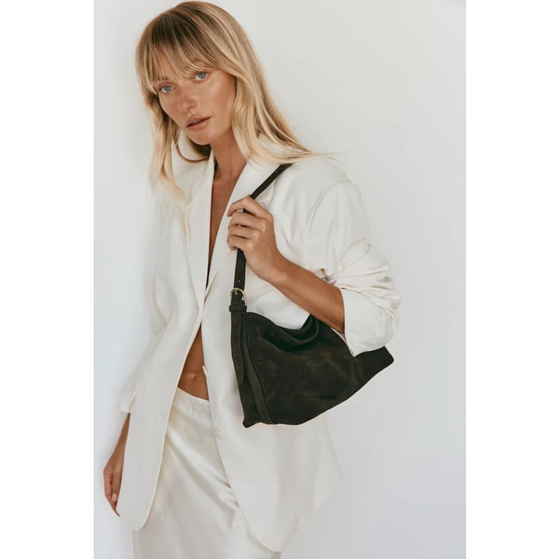 Eden Dark Chocolate Suede Shoulder Bag - Accessories