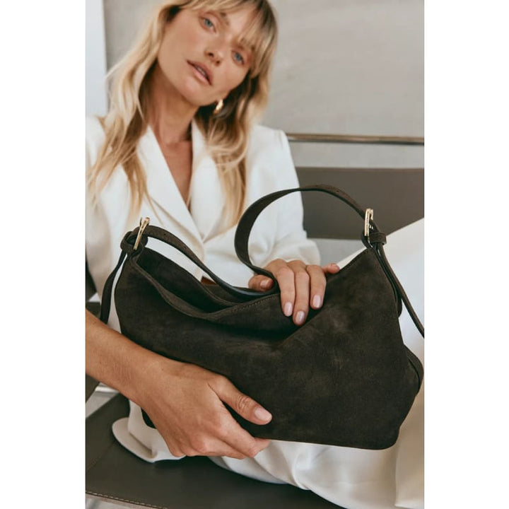 Eden Dark Chocolate Suede Shoulder Bag - Accessories