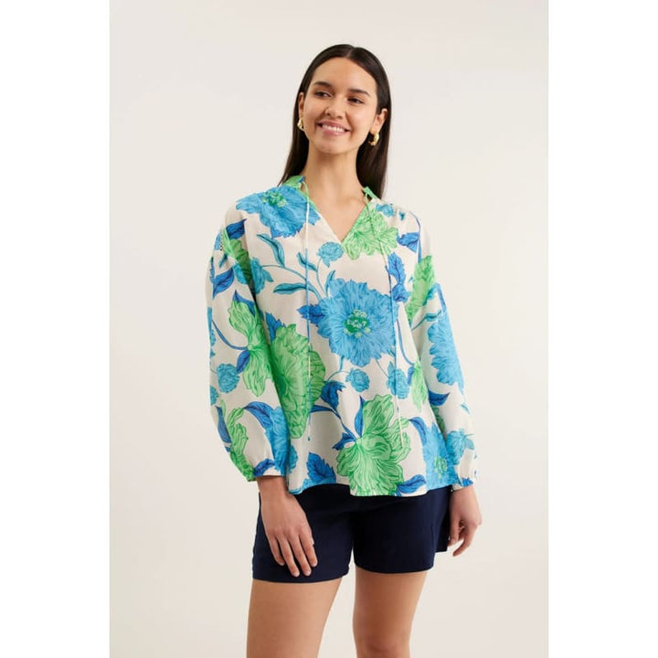 Edie Shirt | Calypso Print Blue - Tops