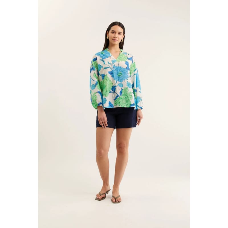 Edie Shirt | Calypso Print Blue - Tops
