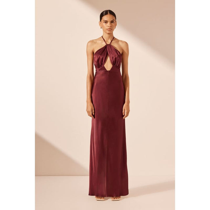 Elia Cross Back Halter Maxi Dress