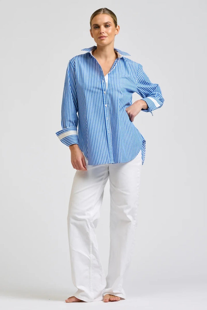 Elodie Trim Floral Shirt | Mid Blue Stripe