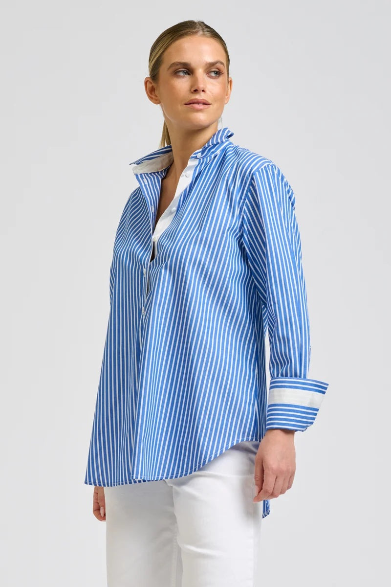 Elodie Trim Floral Shirt | Mid Blue Stripe