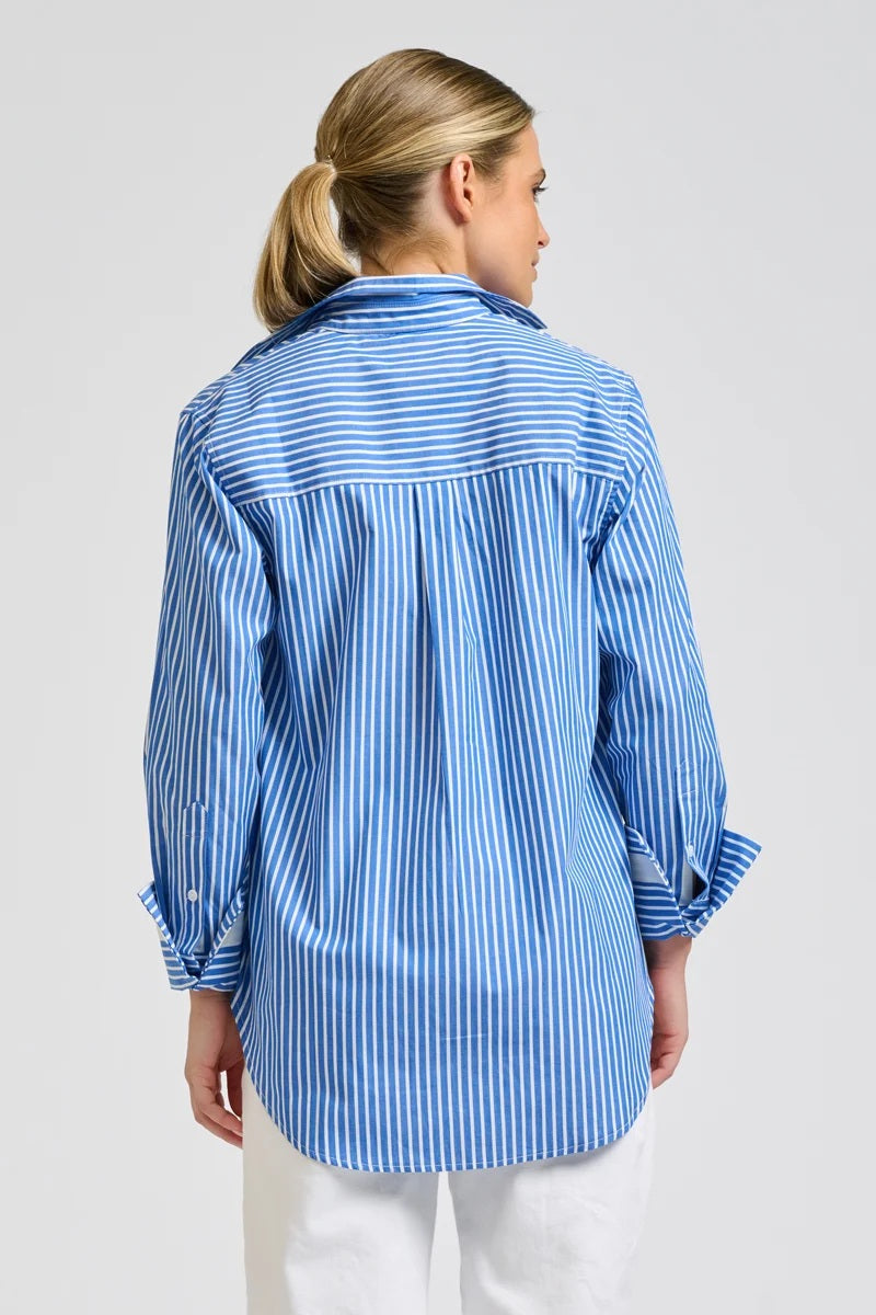 Elodie Trim Floral Shirt | Mid Blue Stripe