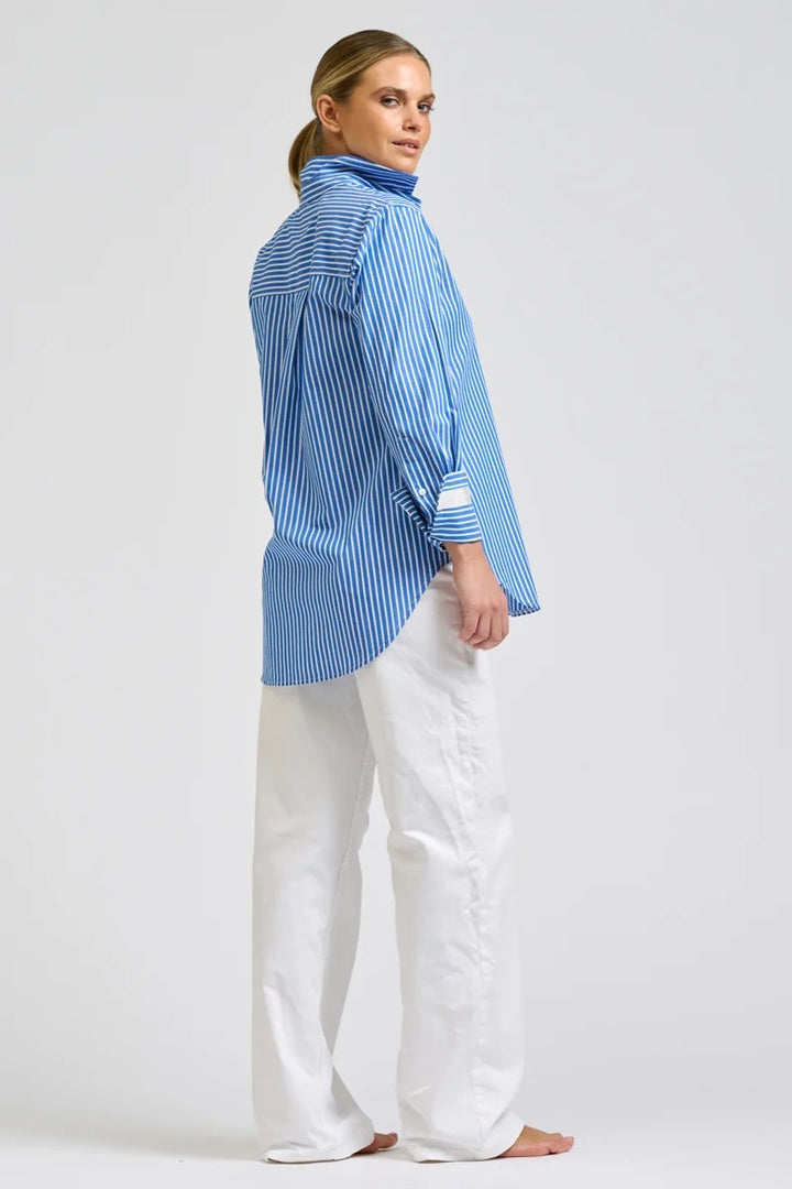 Elodie Trim Floral Shirt | Mid Blue Stripe