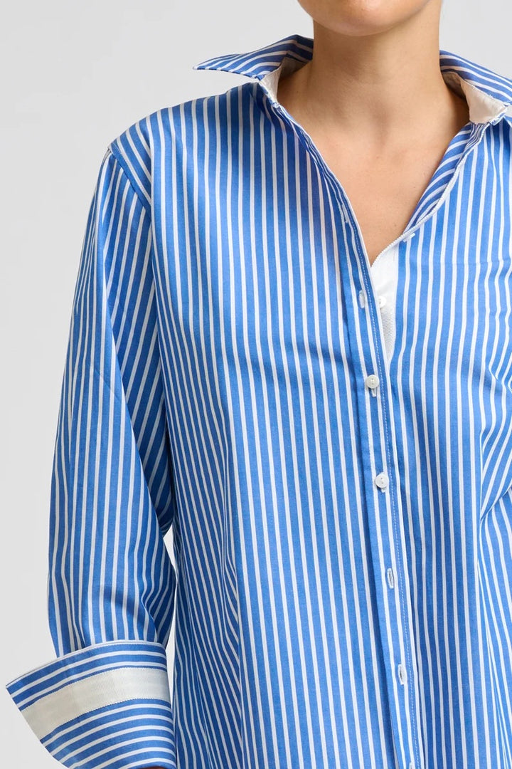 Elodie Trim Floral Shirt | Mid Blue Stripe