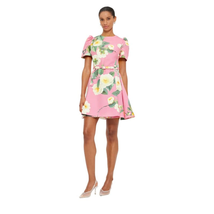 Elyse Short Sleeve Mini Dress | Camelia Print - Dress