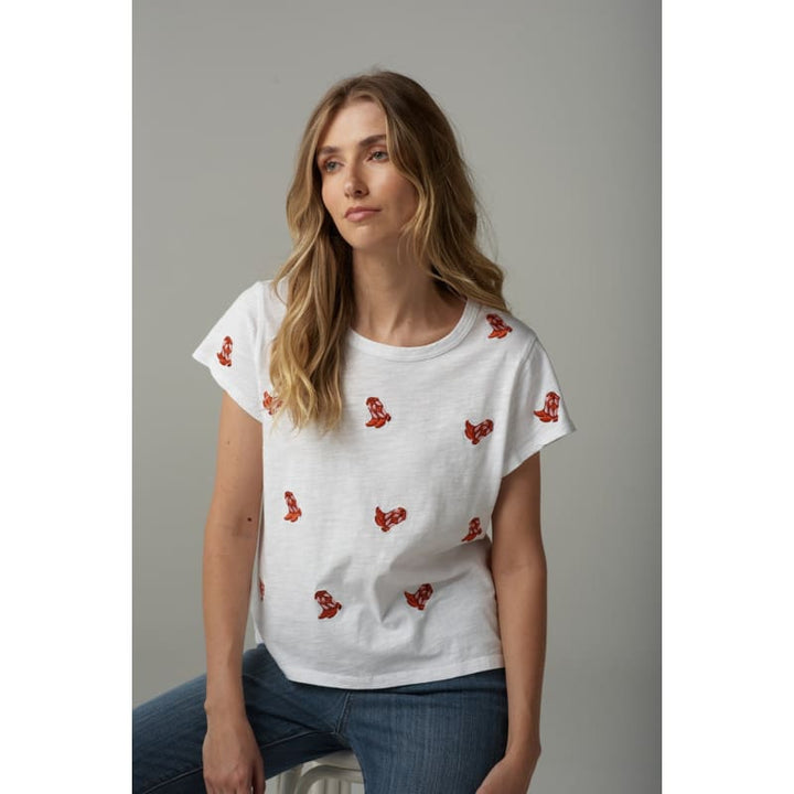 Embroidered Boots Tee | White C1378 233 Tops