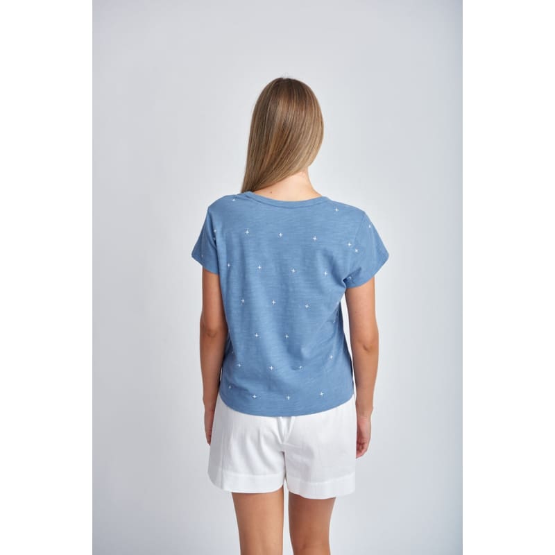 Embroidered Tee | Deep Blue & White C1385-S24 - Tops