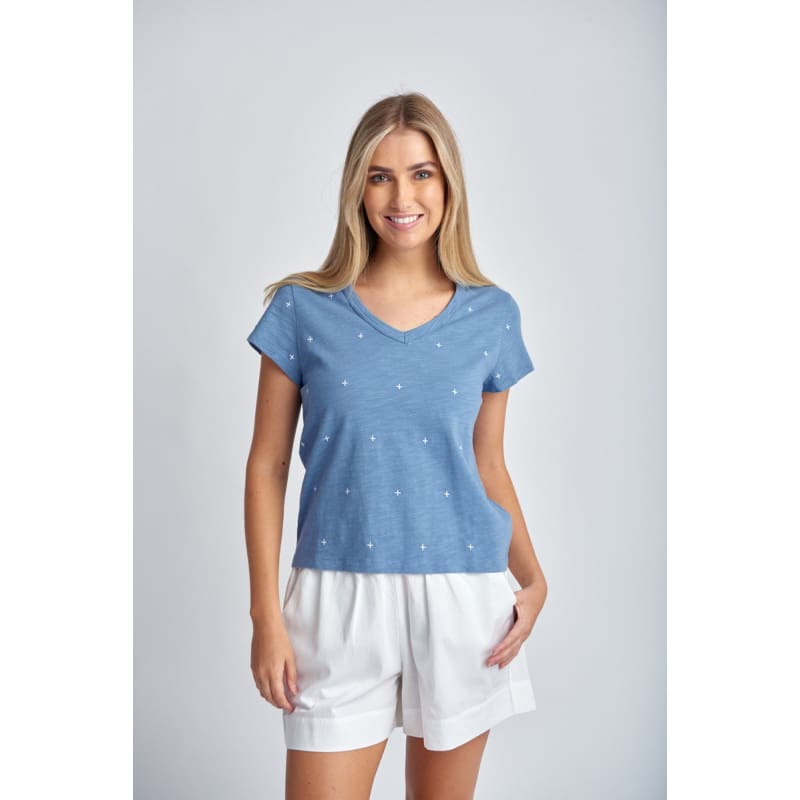 Embroidered Tee | Deep Blue & White C1385-S24 - Tops