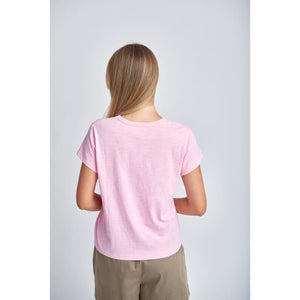 Embroidered Tee | Lolly Pink & White C1385-S24 - Tops