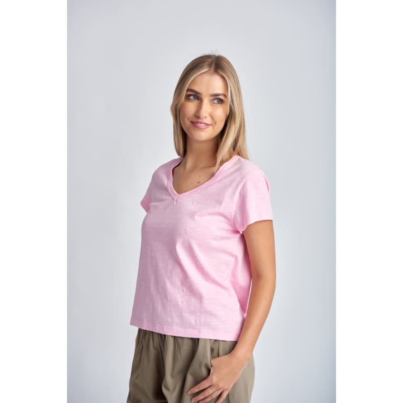 Embroidered Tee | Lolly Pink & White C1385-S24 - Tops