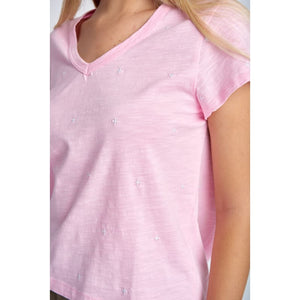 Embroidered Tee | Lolly Pink & White C1385-S24 - Tops