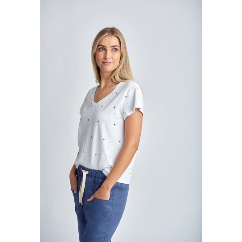 Embroidered Tee | White & Deep Blue C1385-S24 - Tops